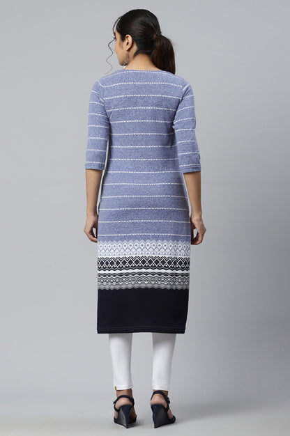 Blue Jacquard Knitted kurta