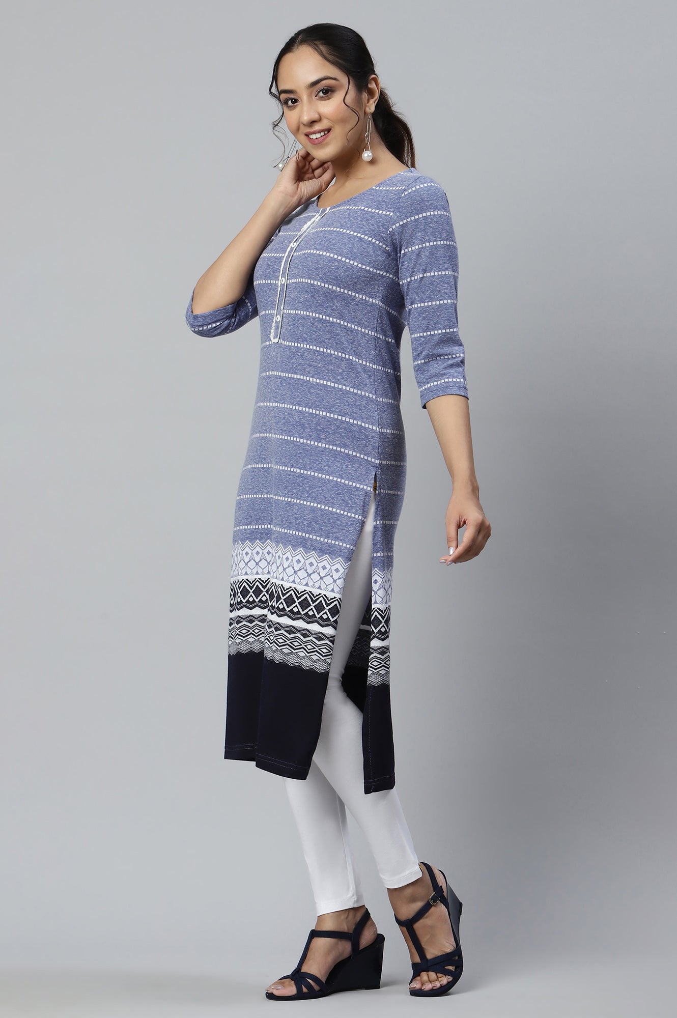 Blue Jacquard Knitted kurta