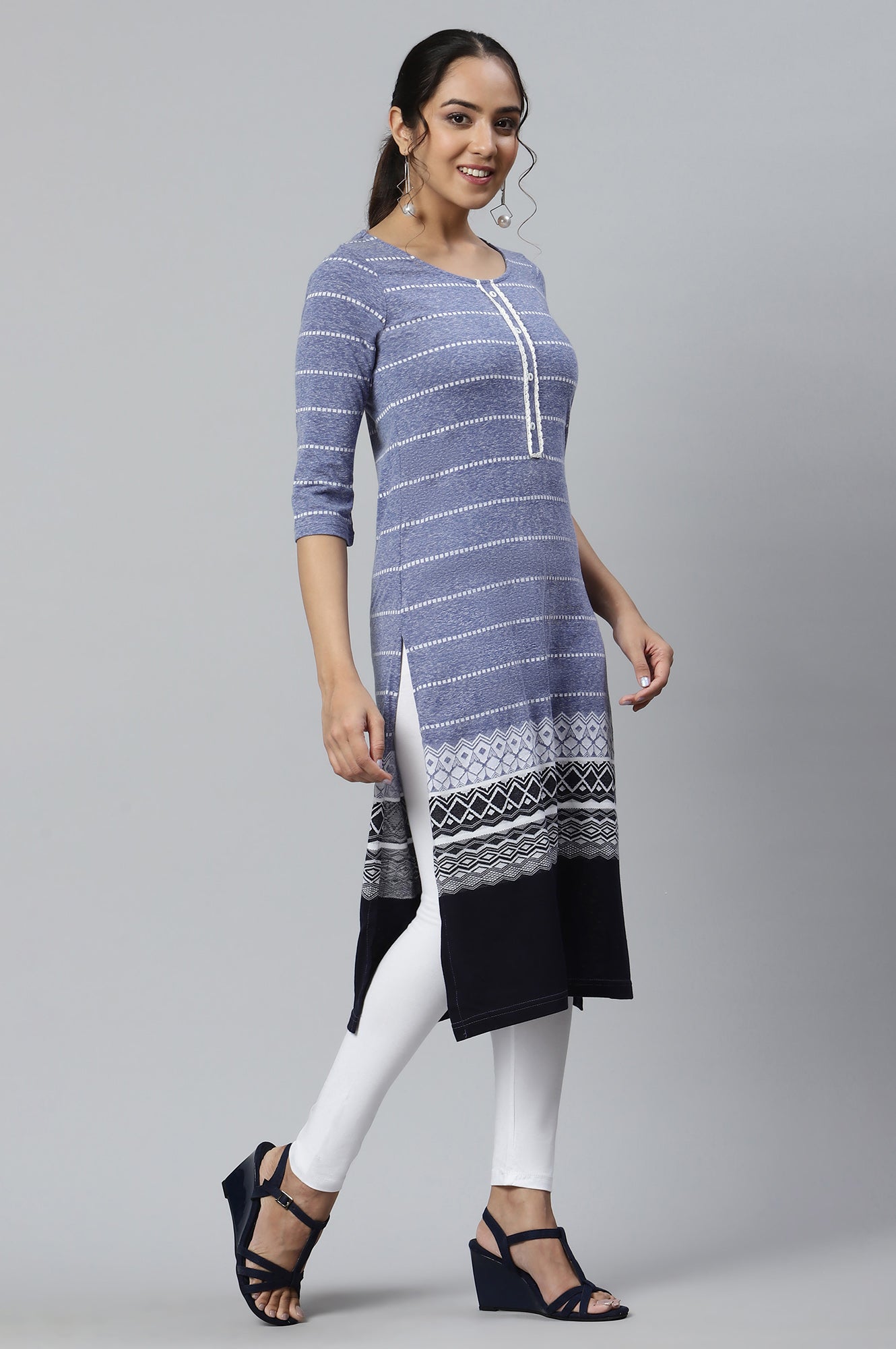 Blue Jacquard Knitted kurta