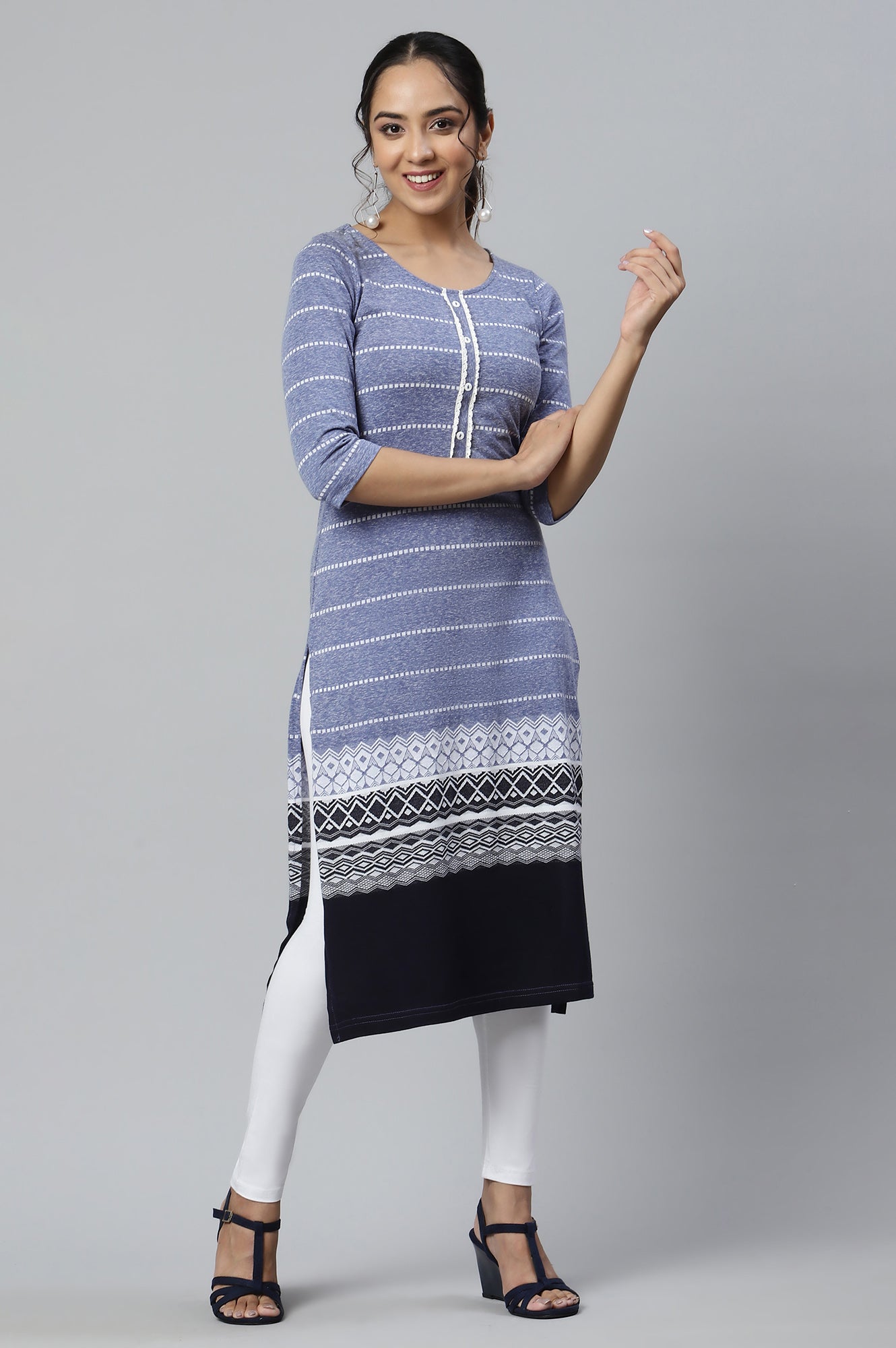 Blue Jacquard Knitted kurta