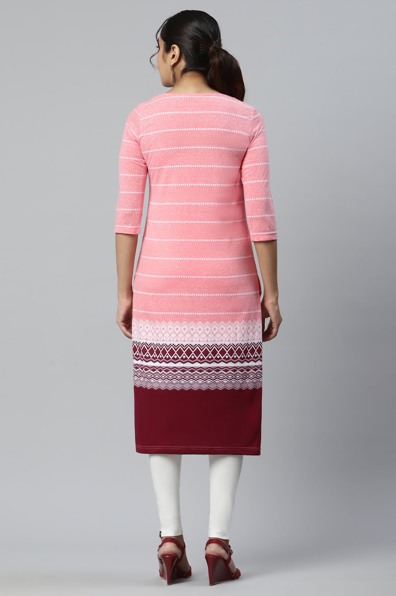 Peach Jacquard Knitted kurta