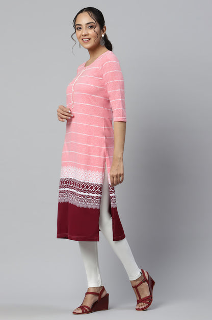 Peach Jacquard Knitted kurta