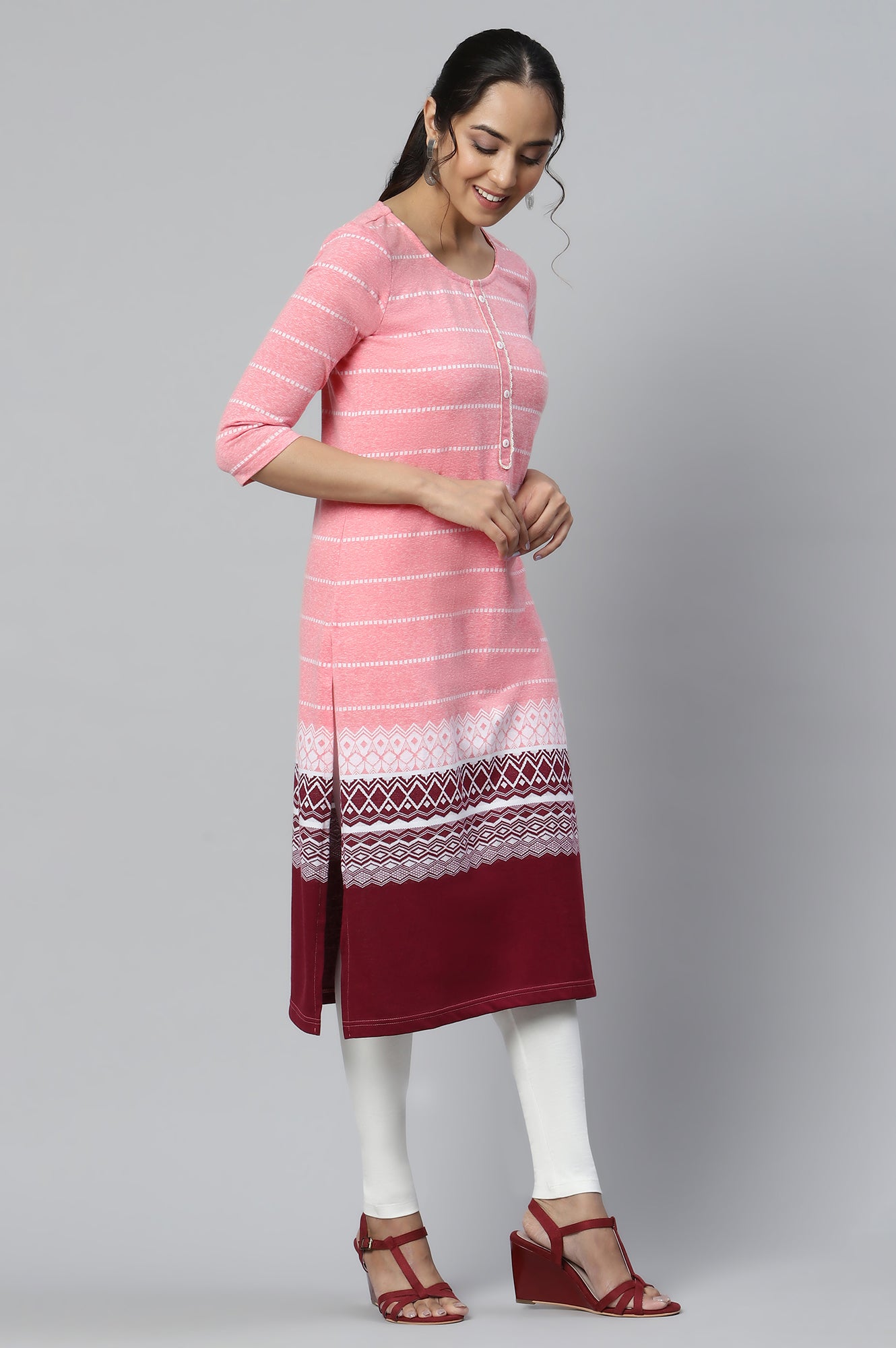 Peach Jacquard Knitted kurta