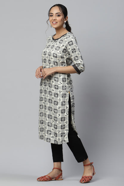 Beige Rayon Floral Printed Ethnic kurta