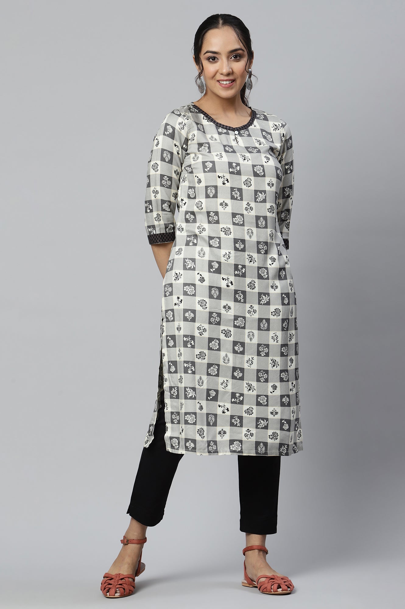 Beige Rayon Floral Printed Ethnic kurta