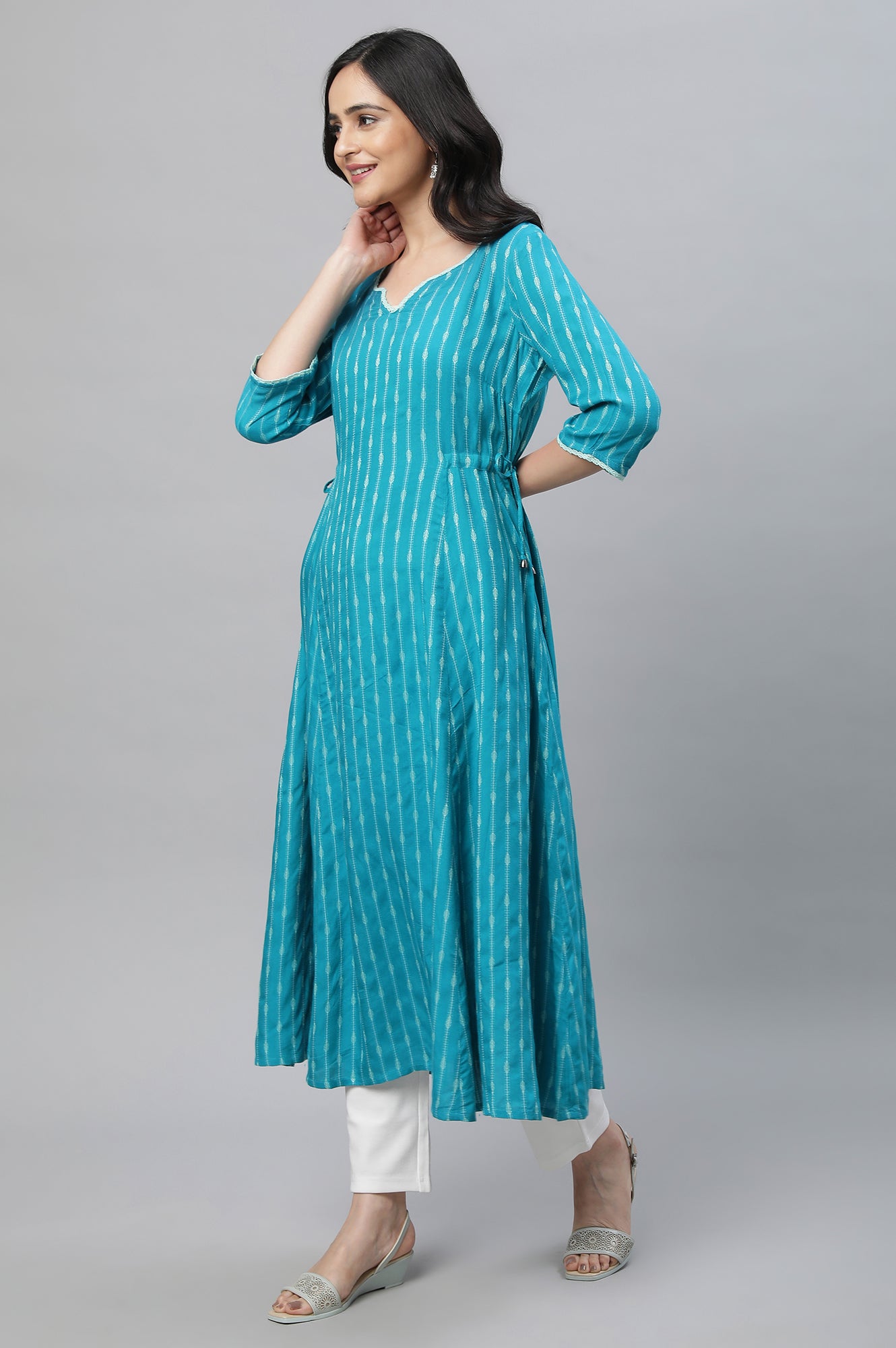 Teal Green Yarn Dyed Ethnic Kurta