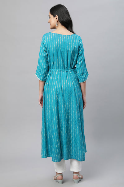 Teal Green Yarn Dyed Ethnic Kurta