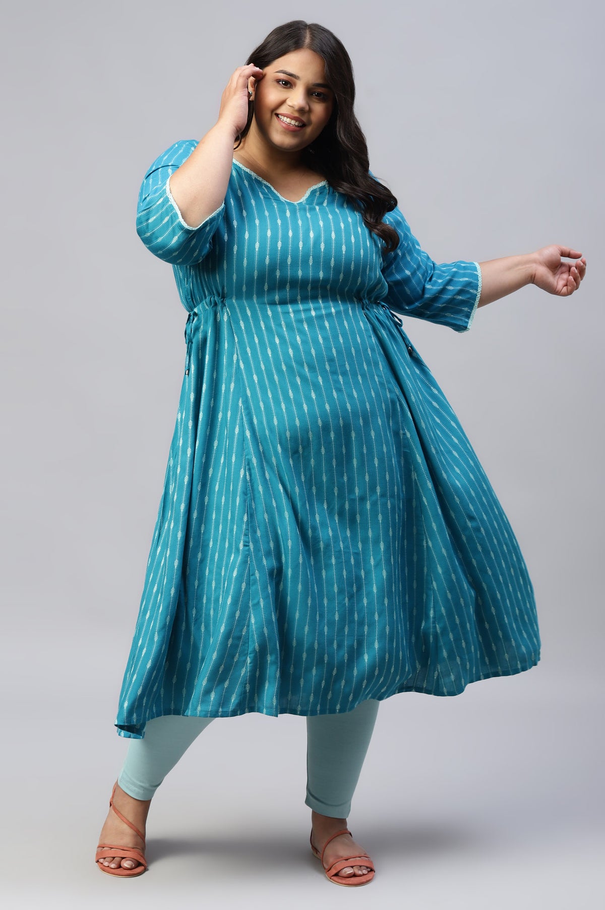 Green Cotton Rounded Hemline Plus Size kurta - 3XL