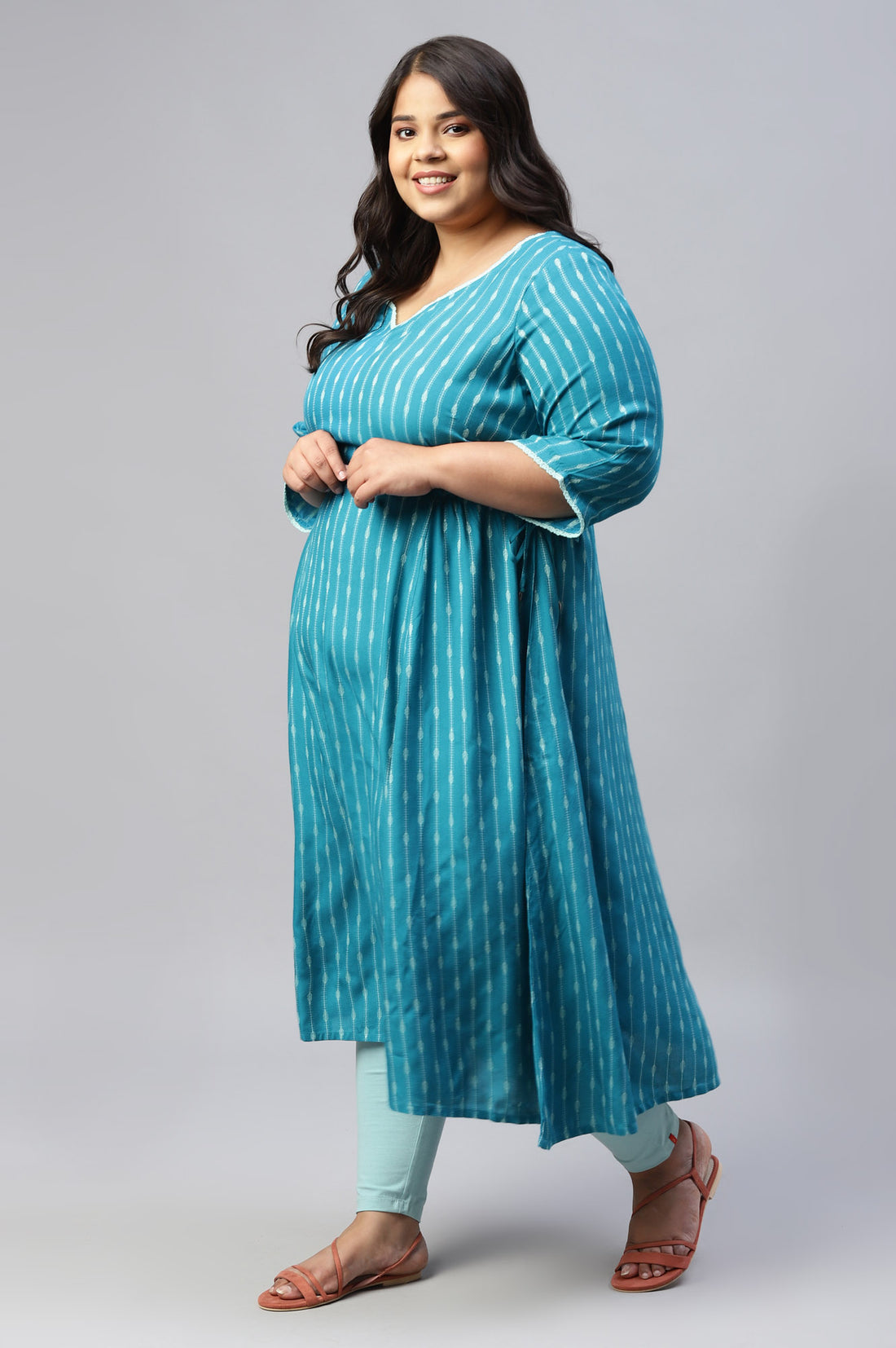 Green Cotton Rounded Hemline Plus Size kurta