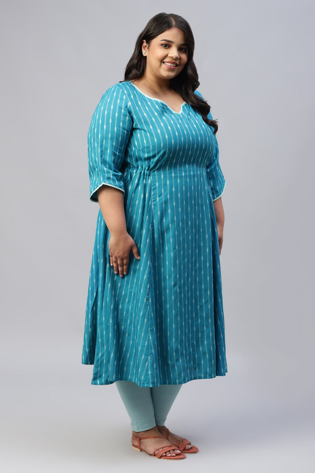 Green Cotton Rounded Hemline Plus Size kurta