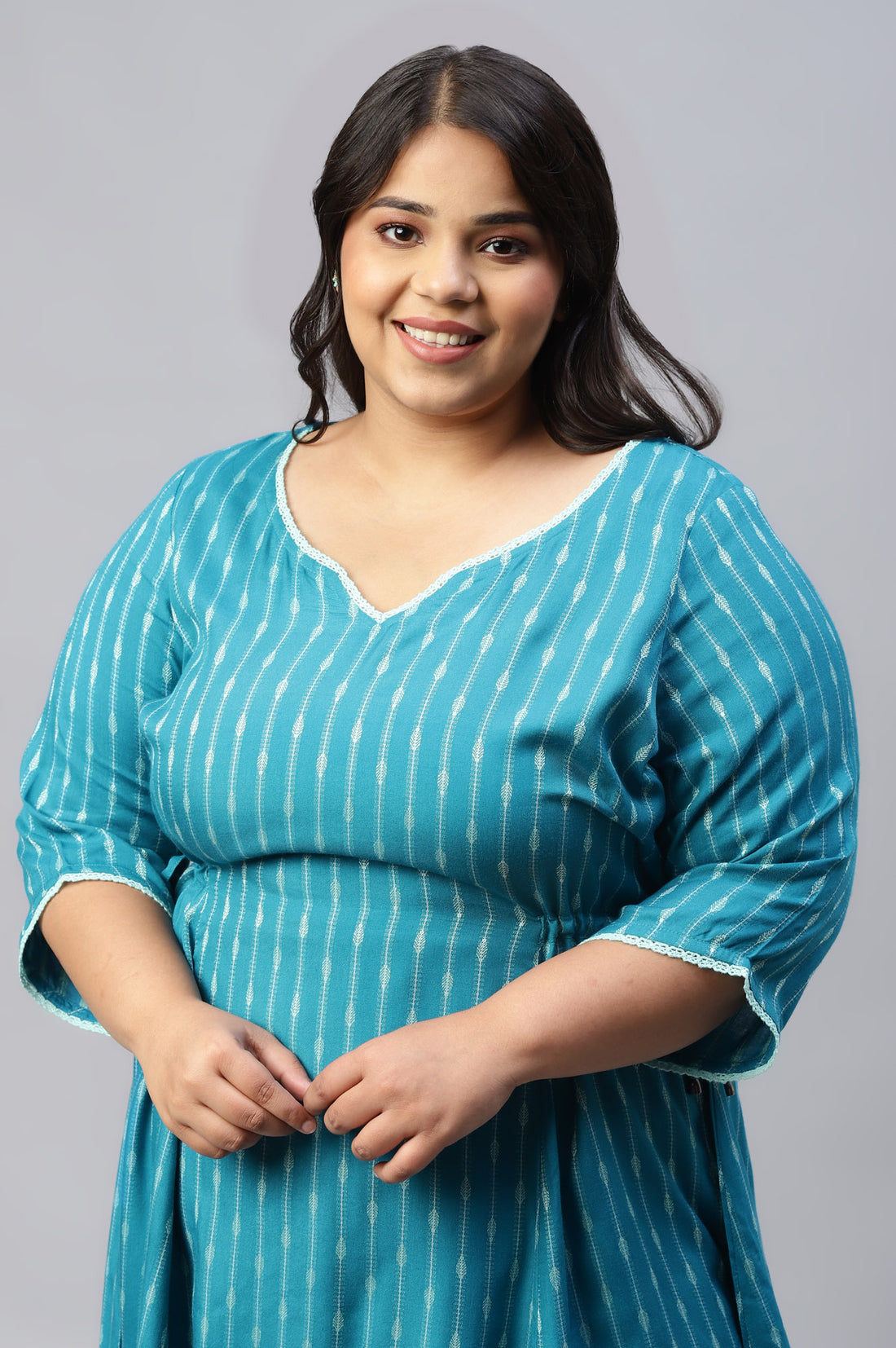 Green Cotton Rounded Hemline Plus Size kurta