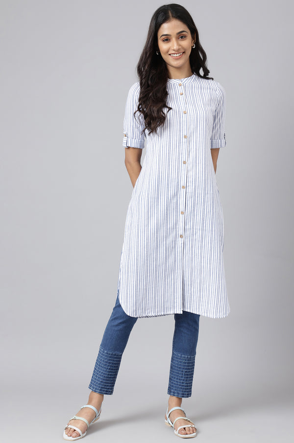 White Cotton Rounded Hemline Plus Size kurta