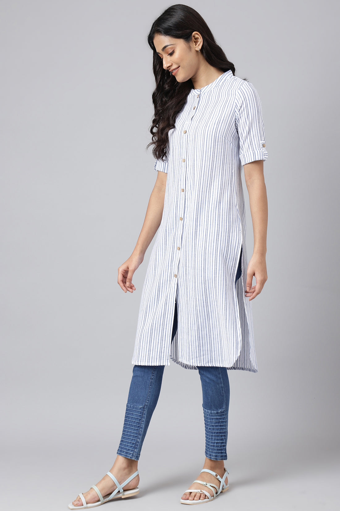 White Cotton Rounded Hemline Plus Size kurta