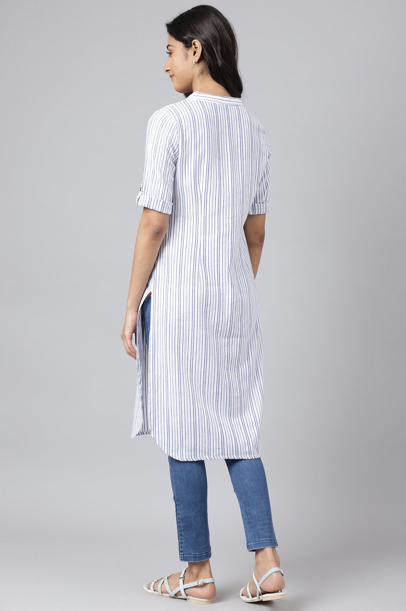 White Cotton Stripe Print kurta