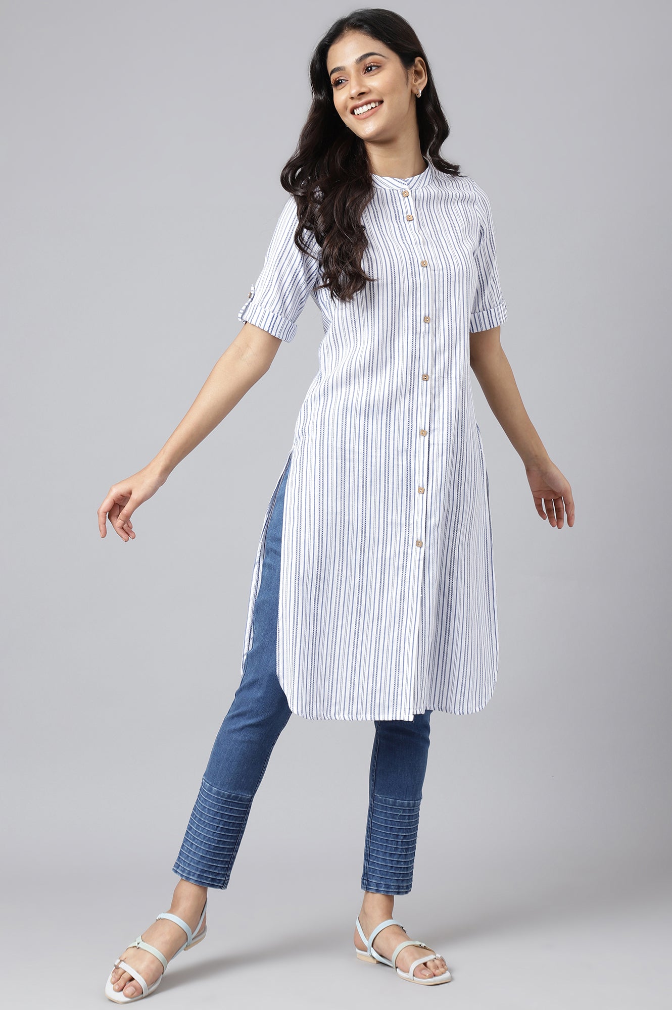 White Cotton Rounded Hemline Plus Size kurta