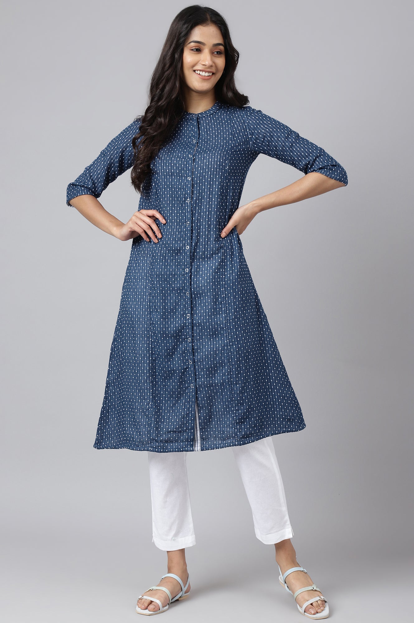 White Yarn-Dyed Reversible Plus Size kurta