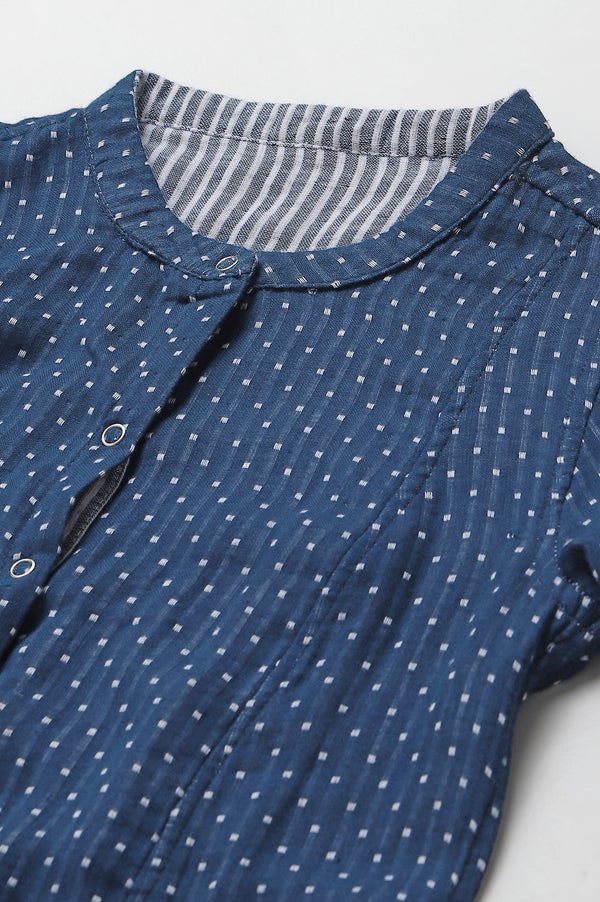 Blue & White Reversible Cotton Dobby kurta