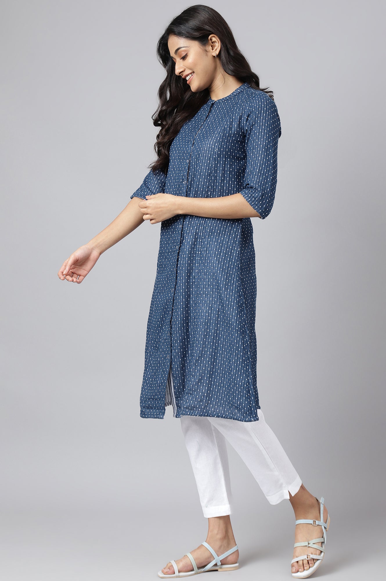 White Yarn-Dyed Reversible Plus Size kurta