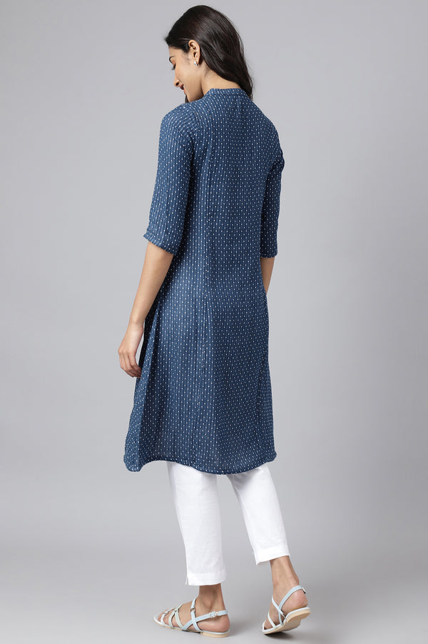 Blue & White Reversible Cotton Dobby kurta