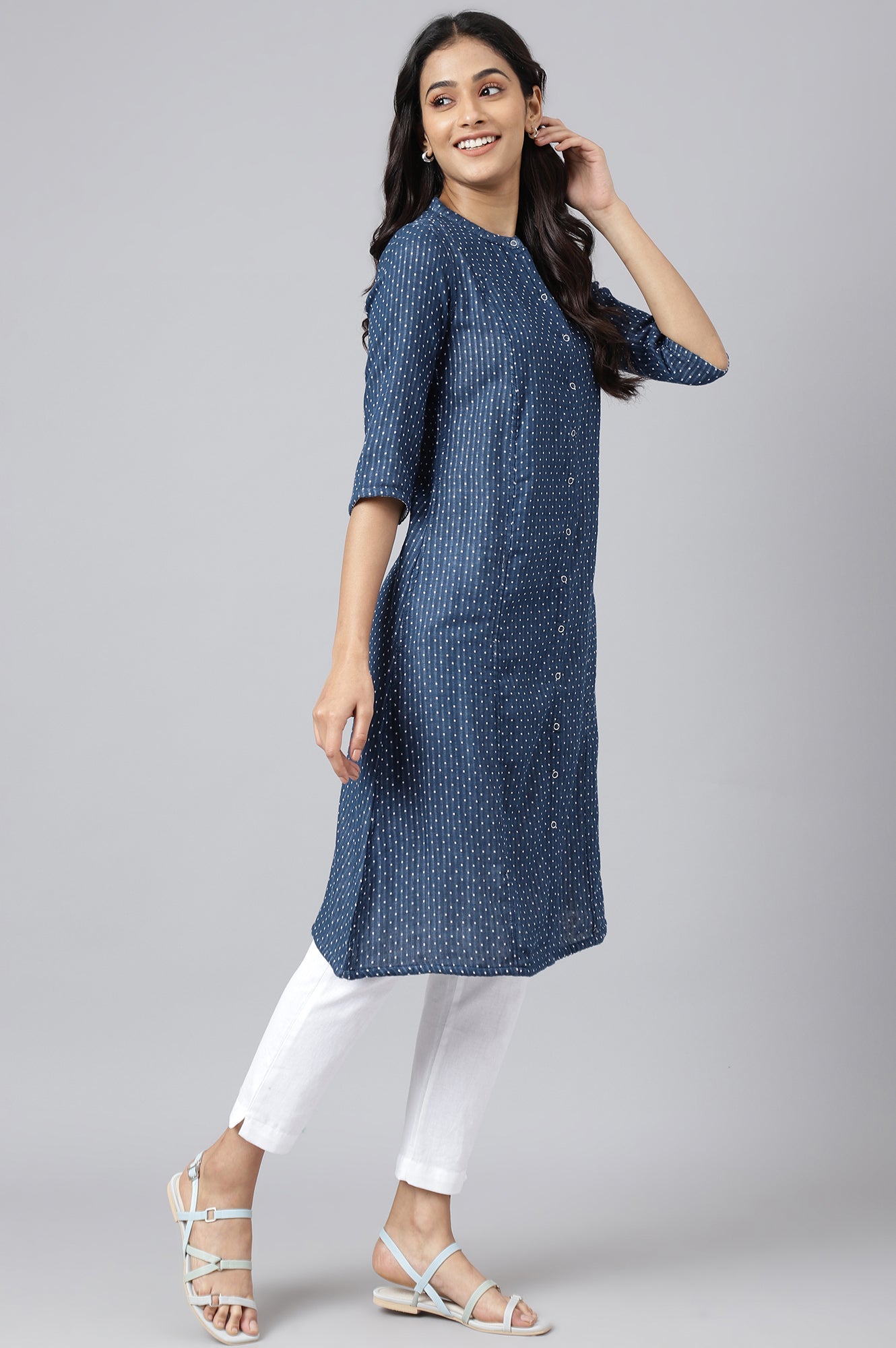 White Yarn-Dyed Reversible Plus Size kurta