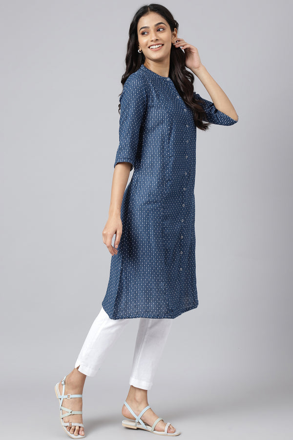 Blue & White Reversible Cotton Dobby kurta