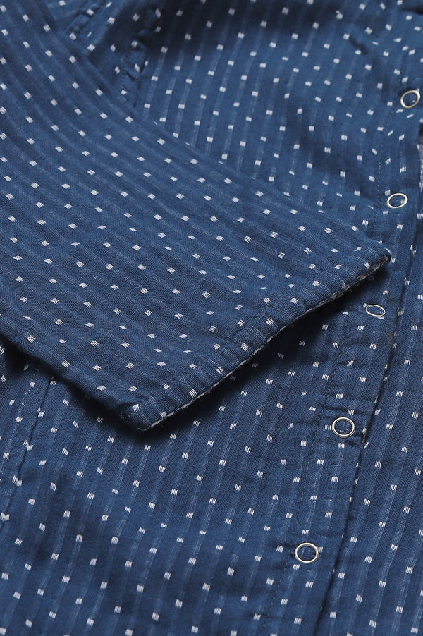 Blue & White Reversible Cotton Dobby kurta