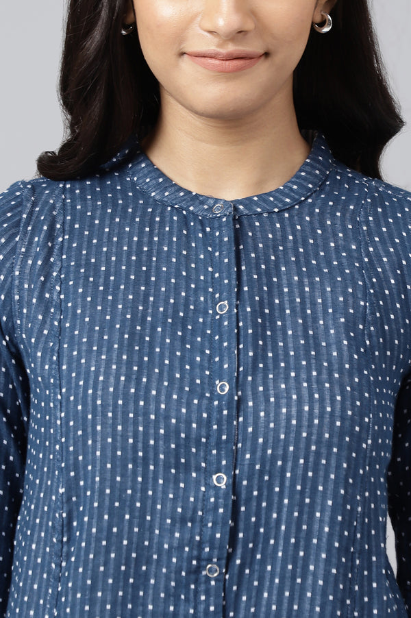 Blue & White Reversible Cotton Dobby kurta