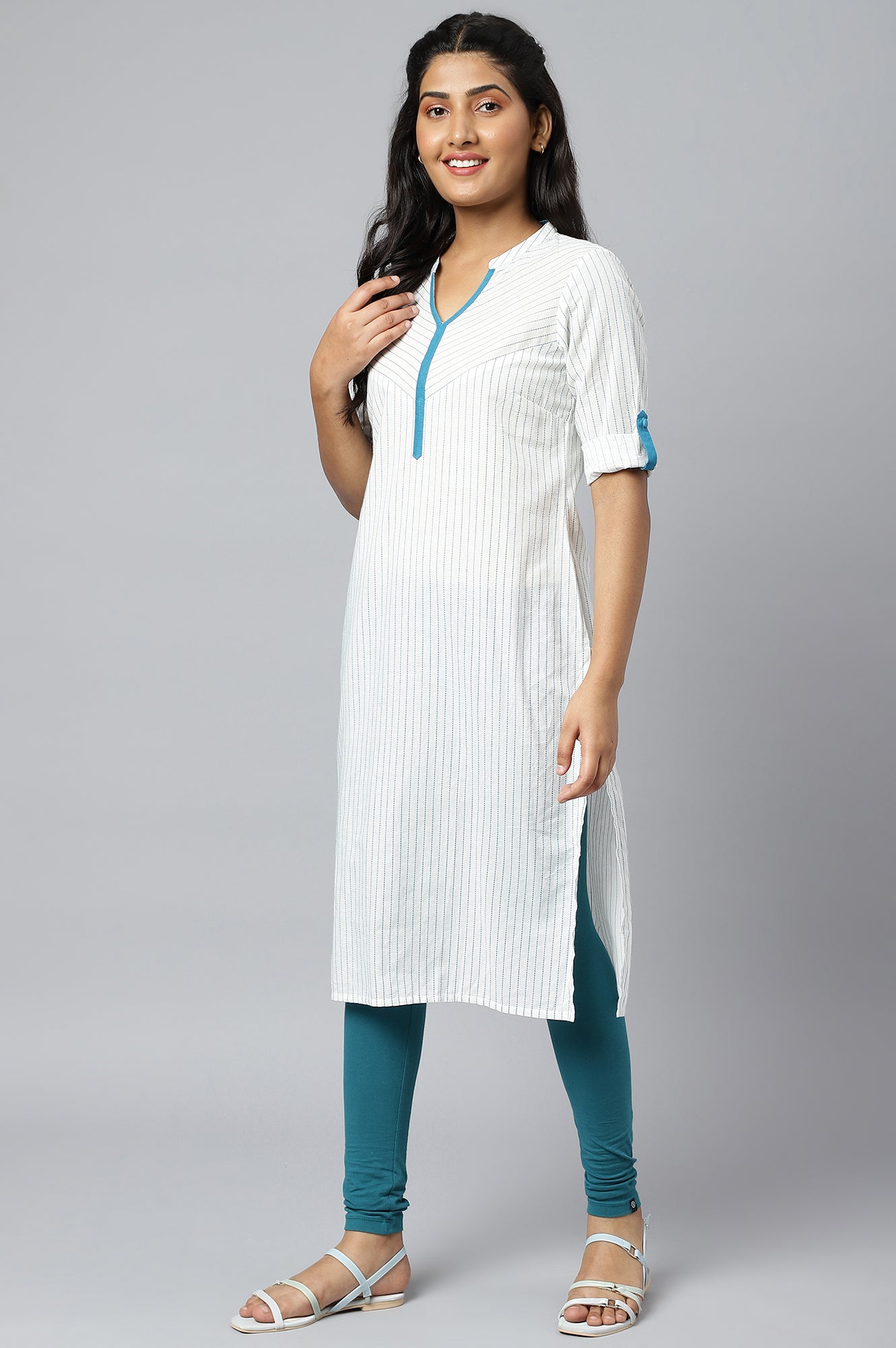 White Stripe kurta in Chevron Yoke