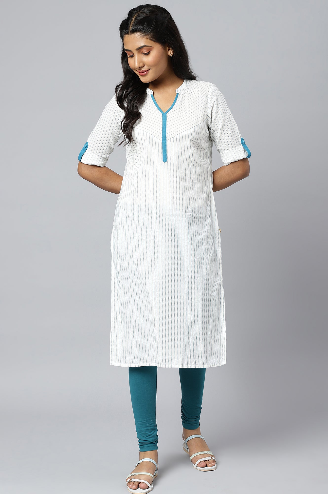 White Stripe kurta in Chevron Yoke