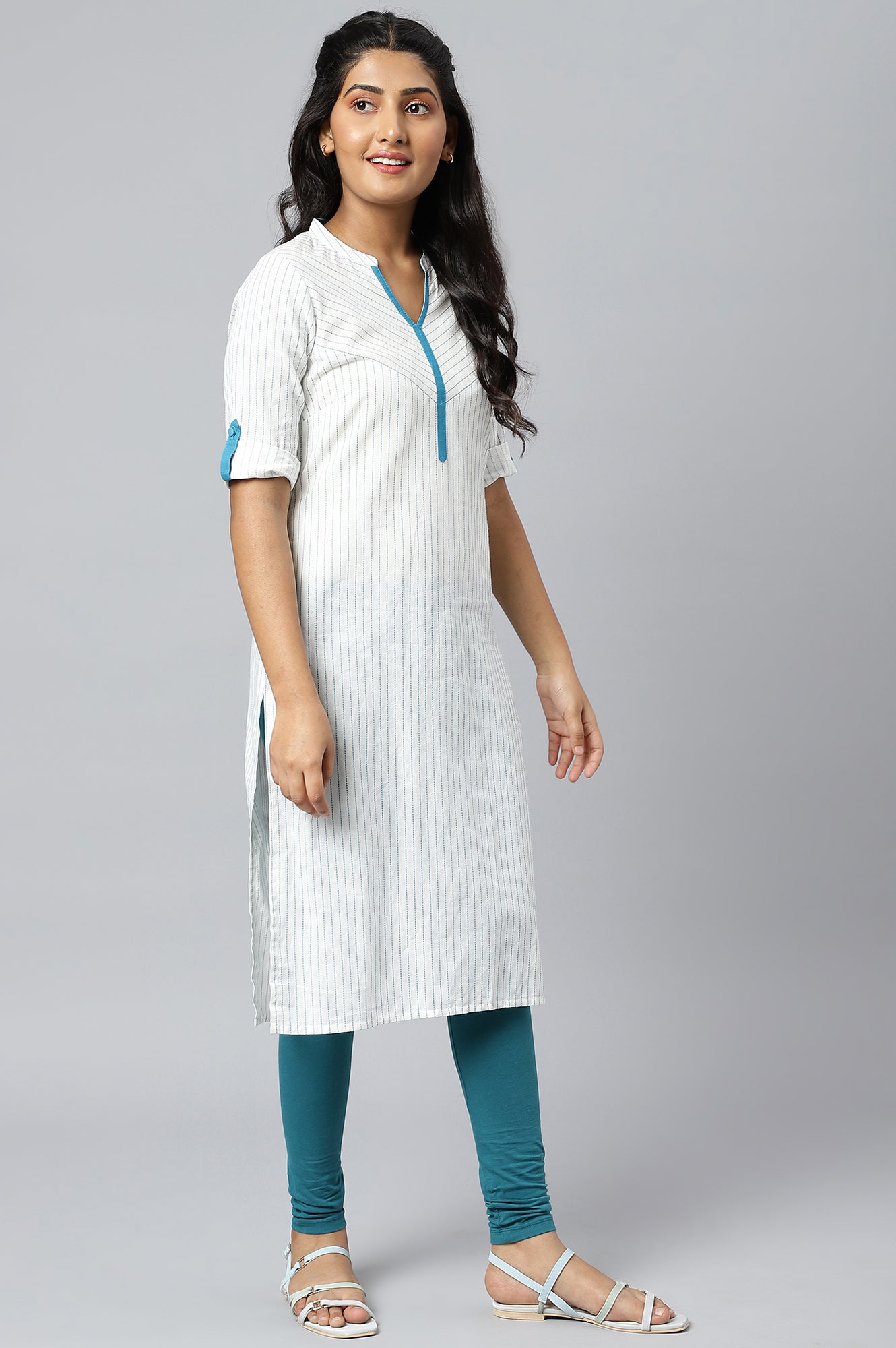 White Stripe kurta in Chevron Yoke