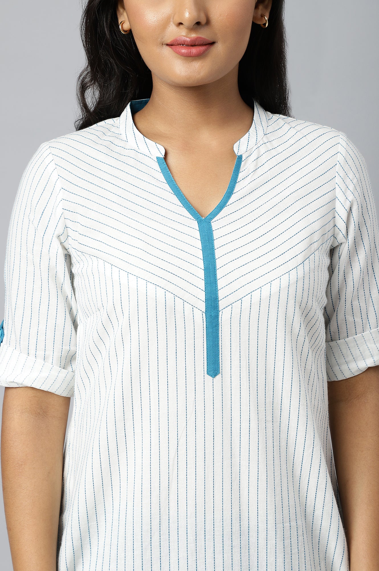 White Stripe kurta in Chevron Yoke