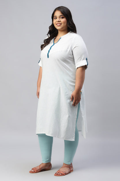 White Stripe Plus Size kurta In Chevron Yoke