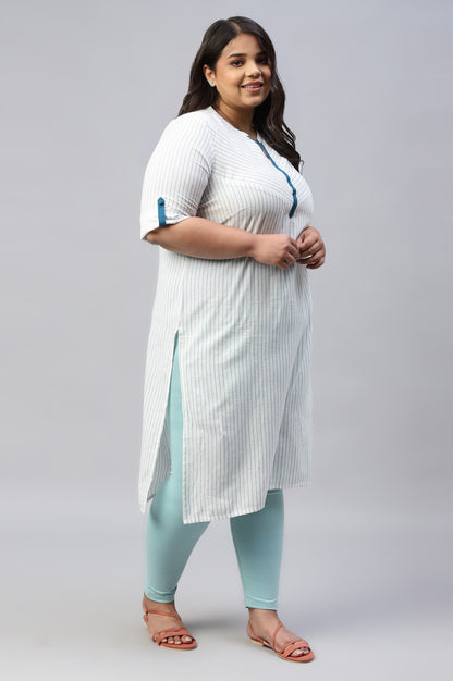 White Stripe Plus Size kurta In Chevron Yoke