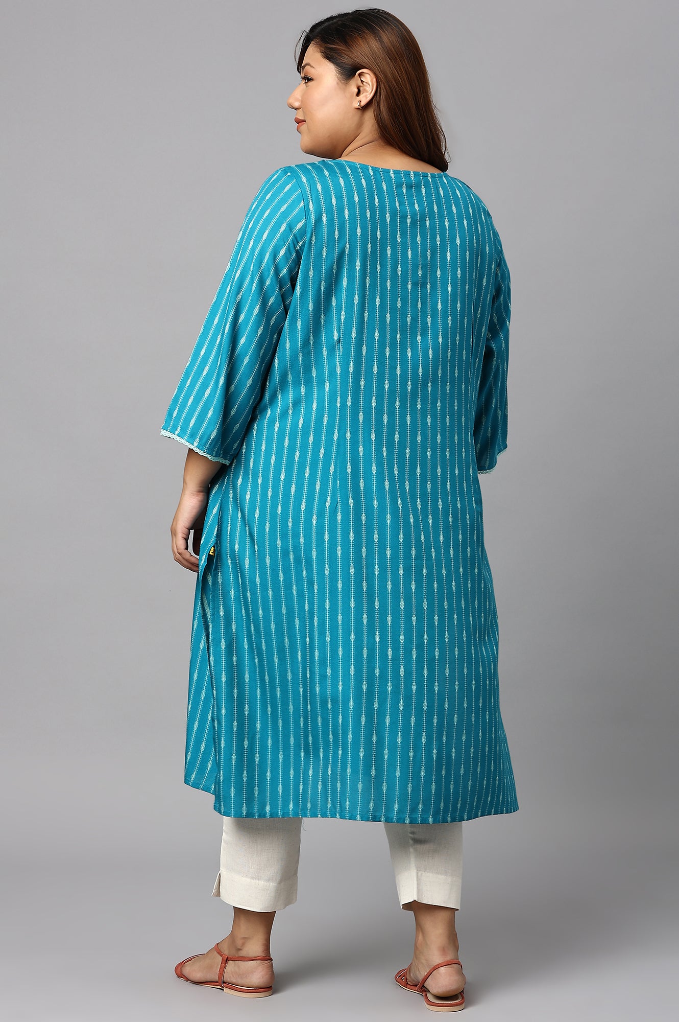 Teal Green Dobby Boat Neck Plus Size kurta