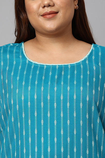 Teal Green Dobby Boat Neck Plus Size kurta