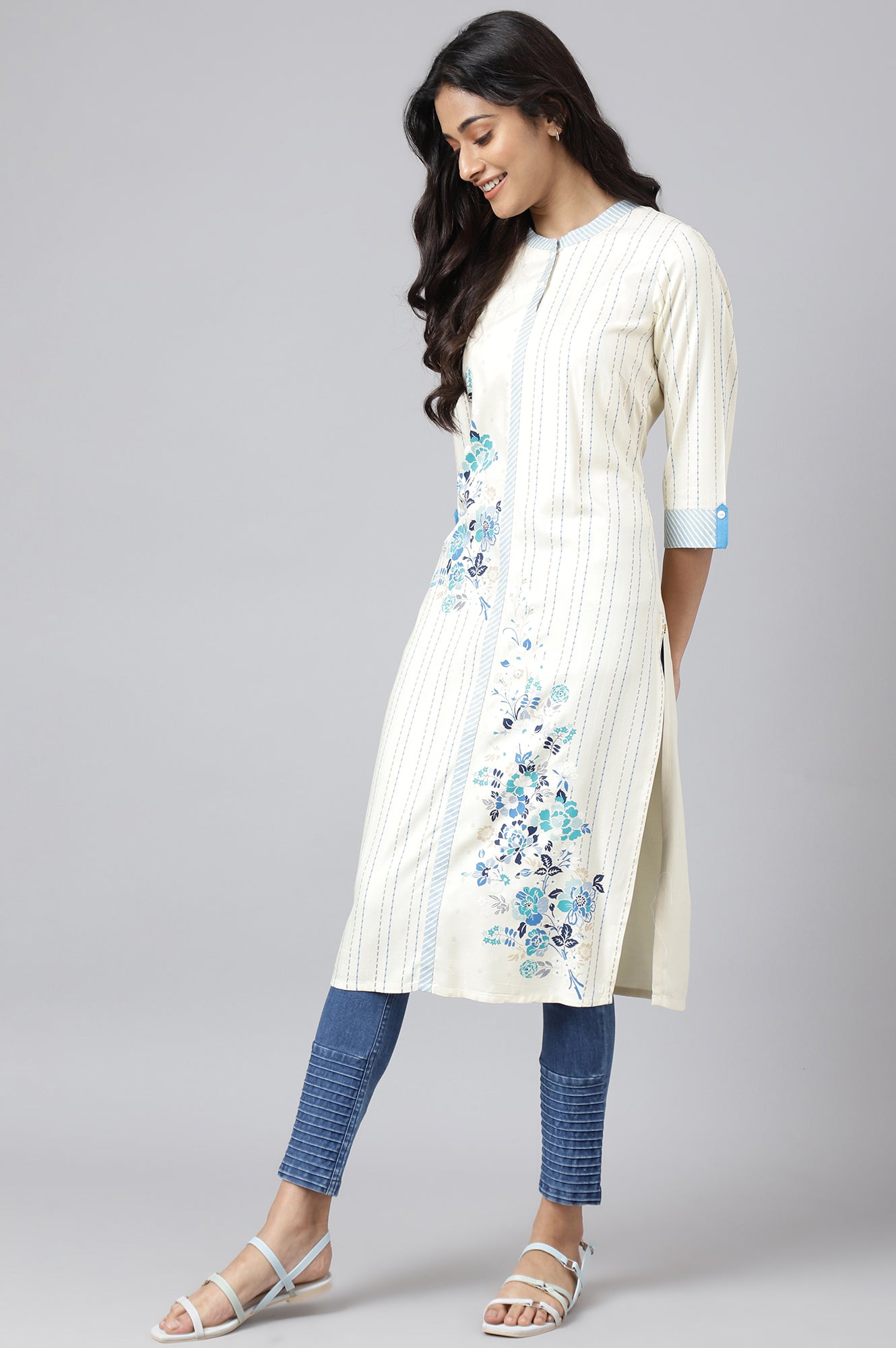 Beige Placement Print kurta