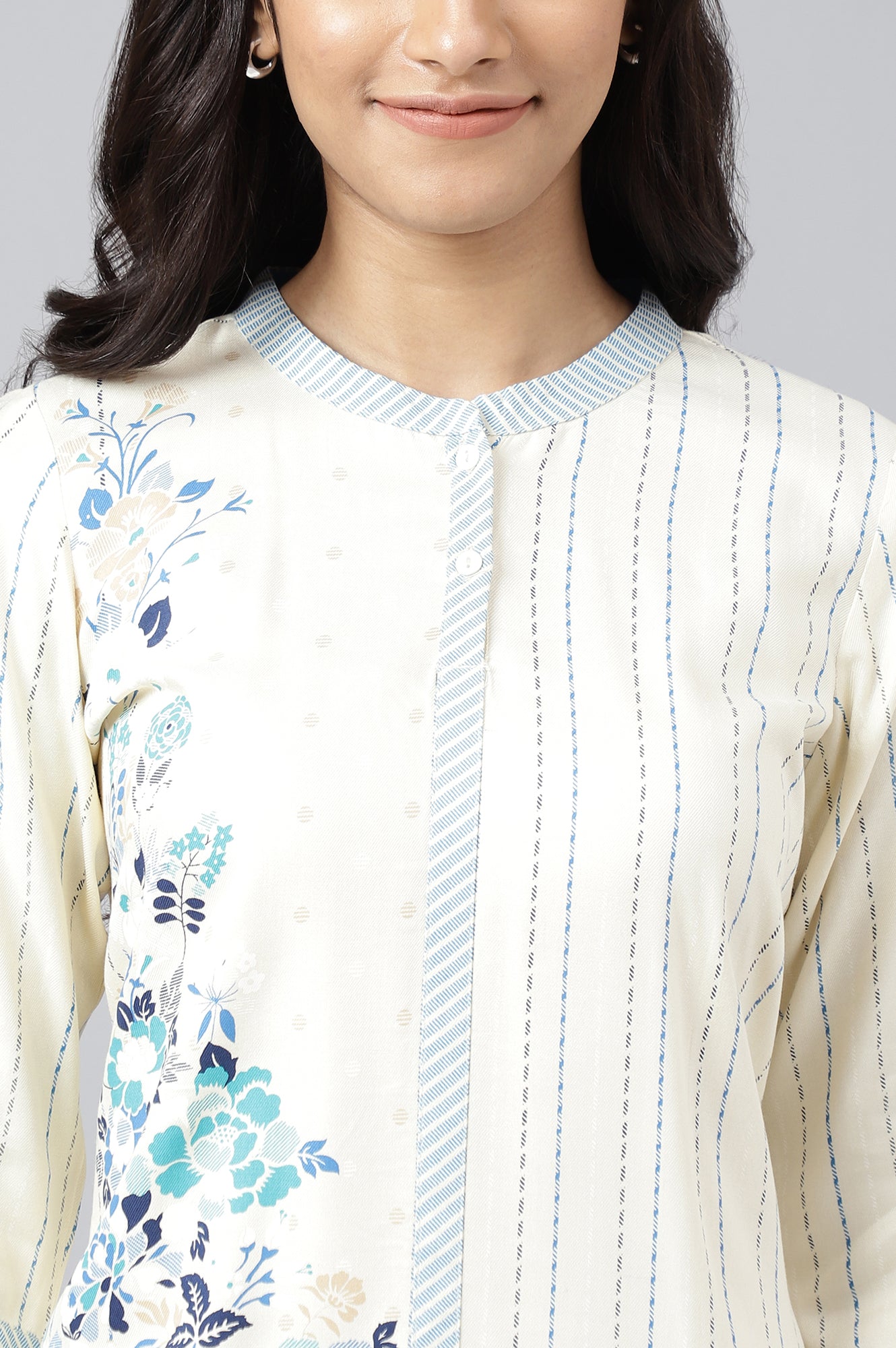 Beige Placement Print kurta