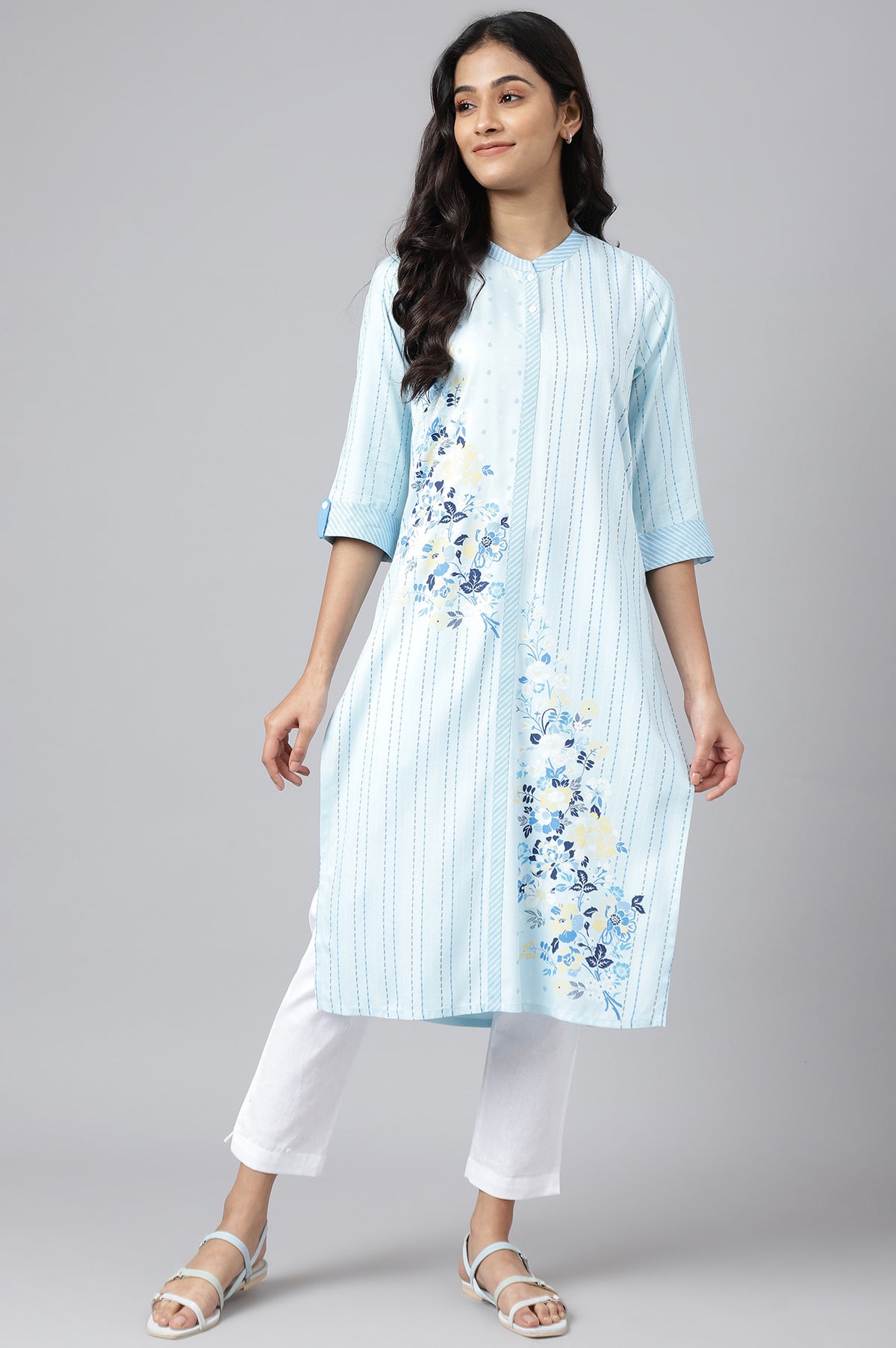 Blue Placement Print kurta - XS