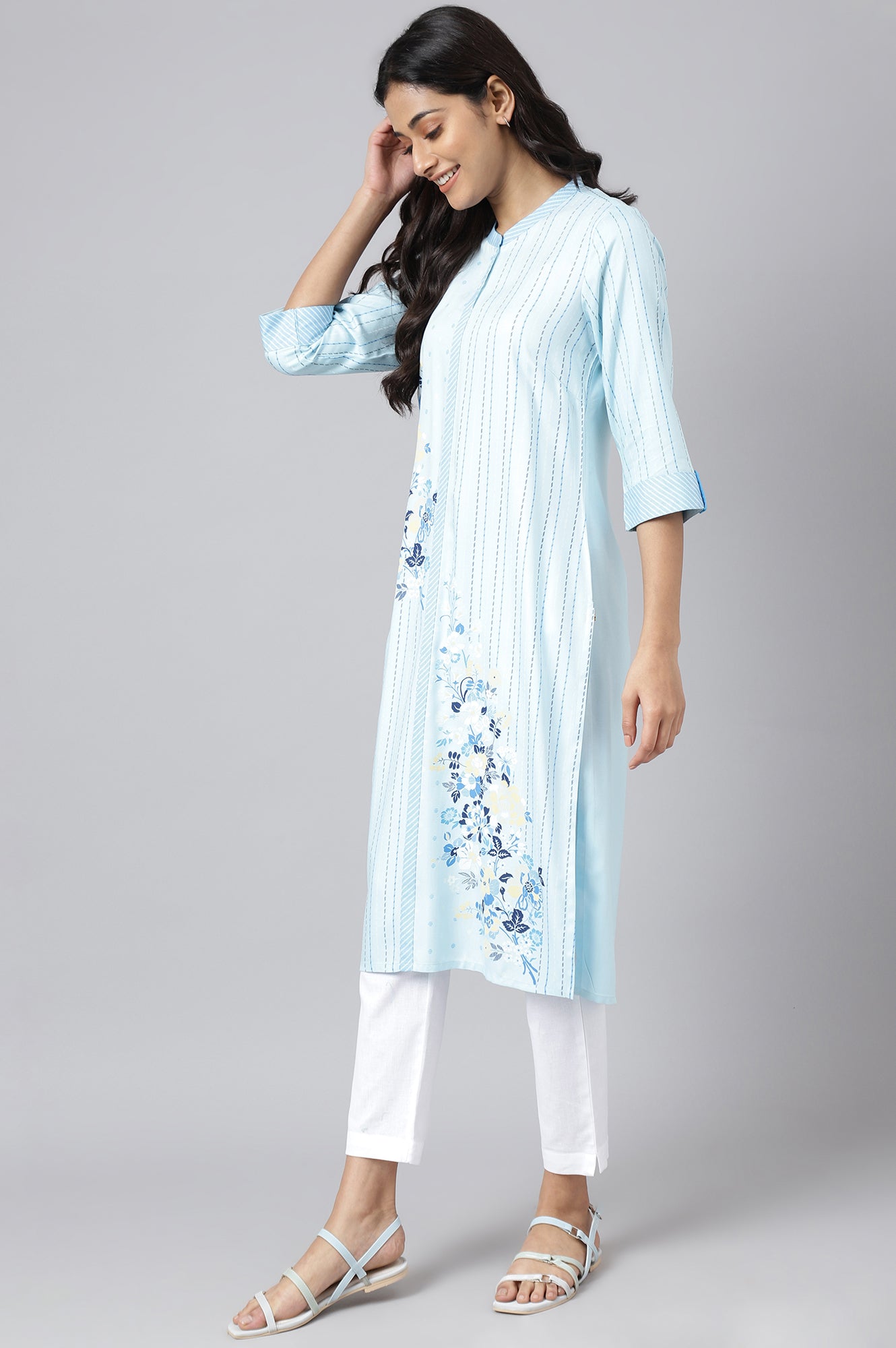 Blue Placement Print kurta