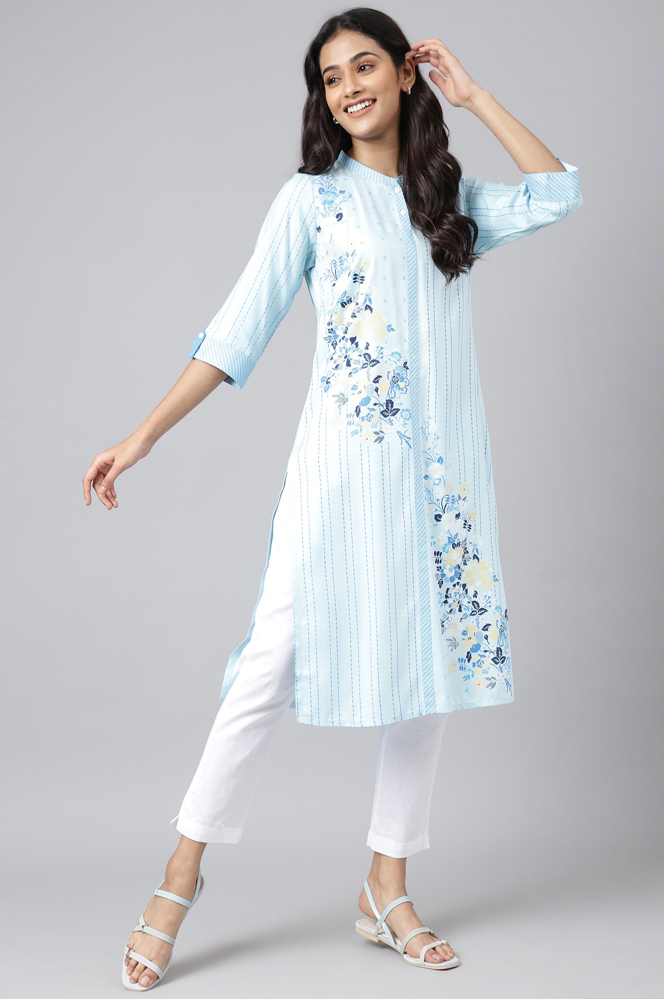 Blue Placement Print kurta