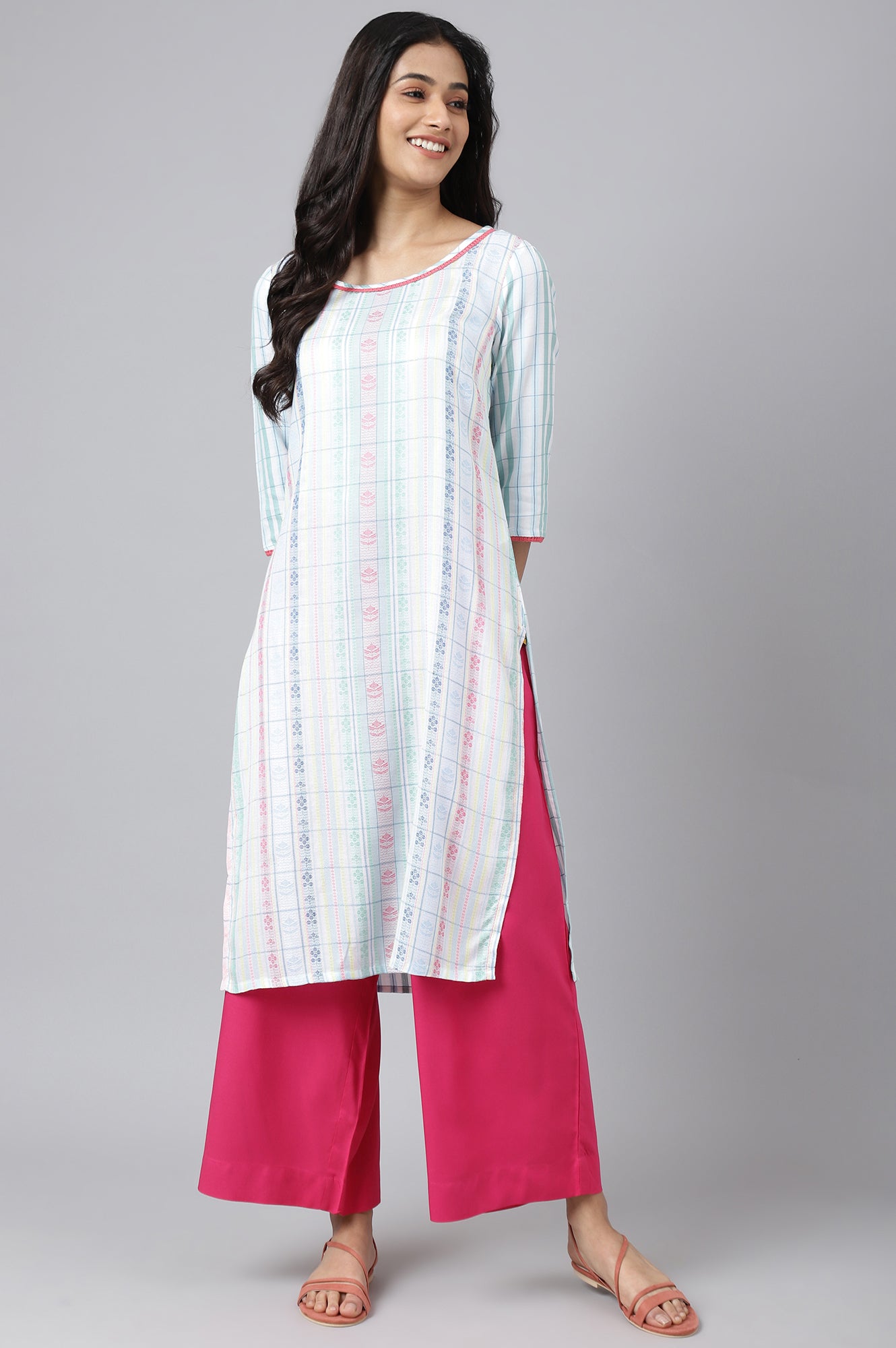 White Floral Motifs Dobby kurta