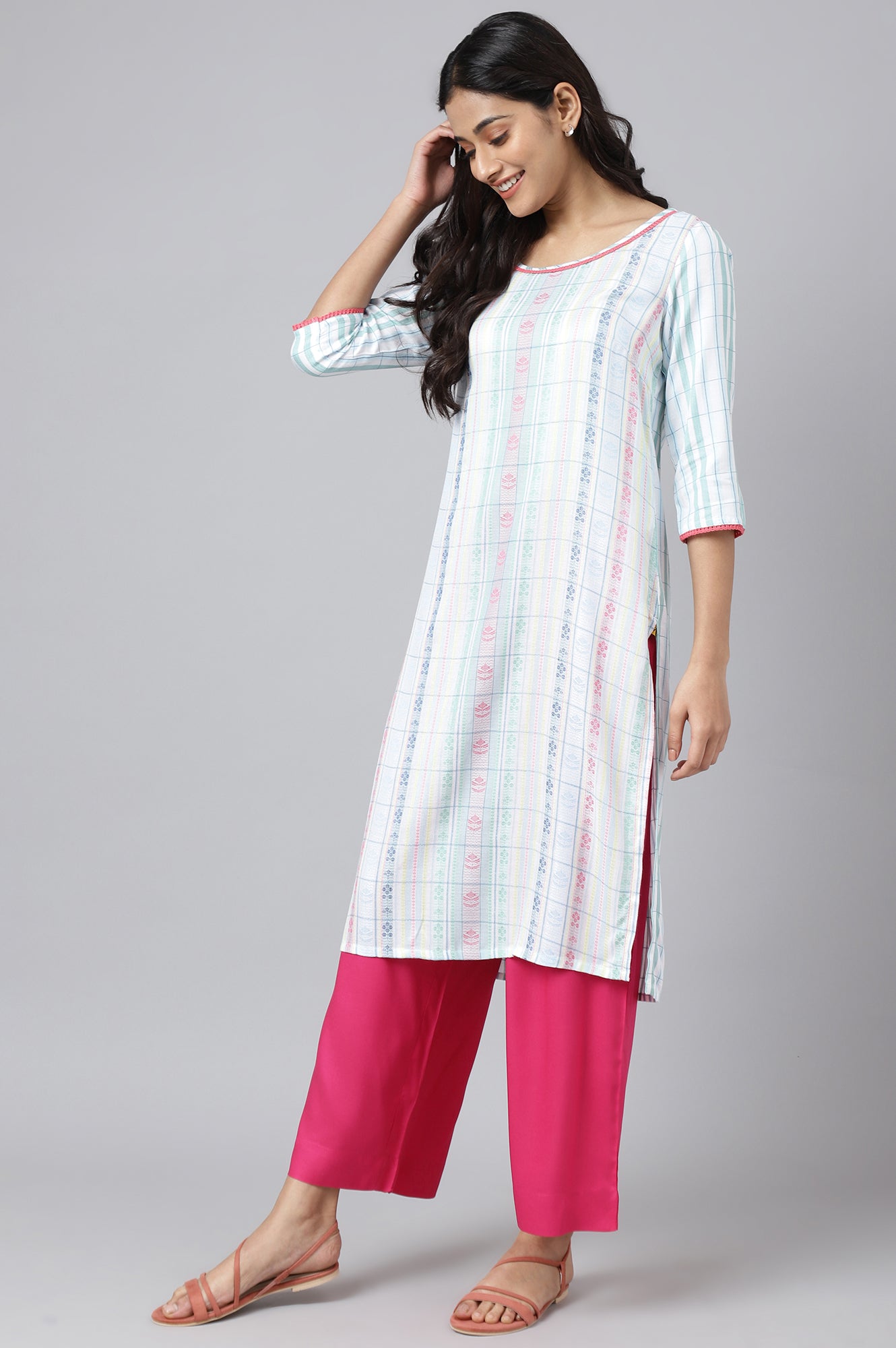 White Floral Motifs Dobby kurta