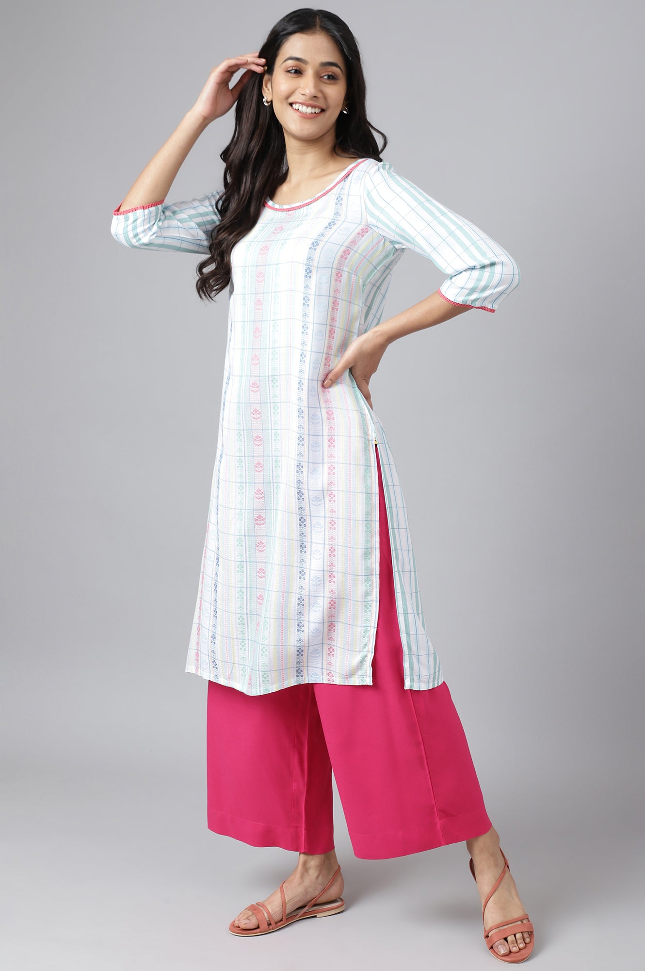 White Floral Motifs Dobby kurta