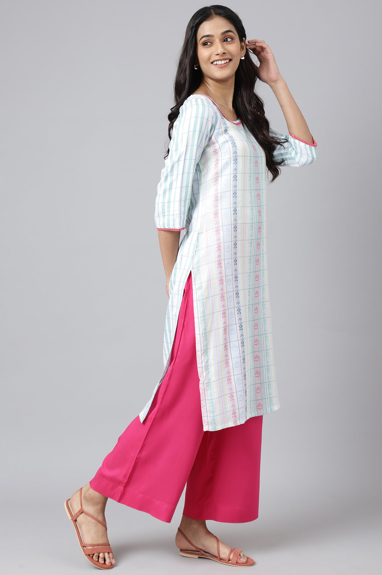 White Floral Motifs Dobby kurta