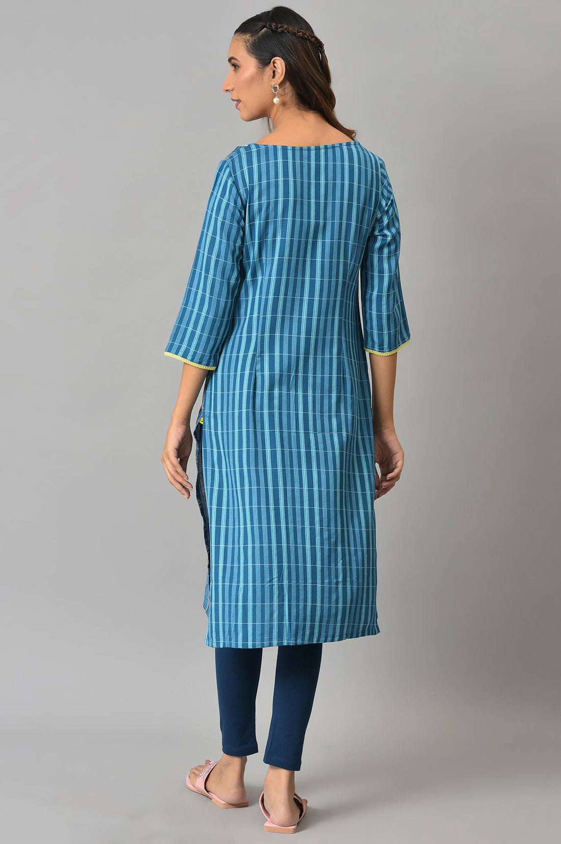 Blue Geometric Floral Motifs Straight Dobby Kurta