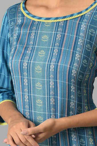 Blue Floral Motifs Dobby Straight Kurta