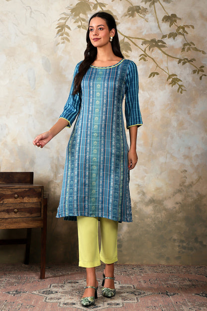 Blue Floral Motifs Dobby kurta