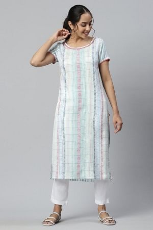 White Floral Motifs Dobby Kurta