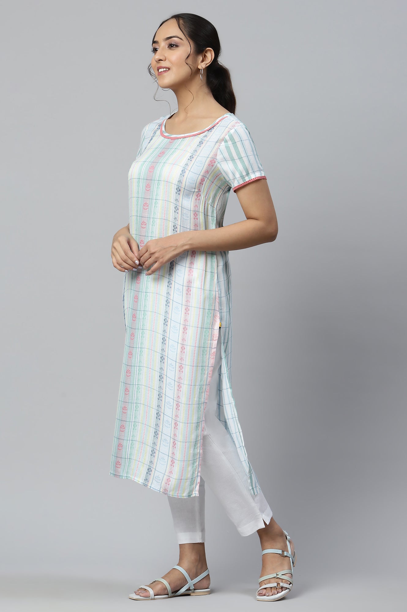 White Floral Motifs Dobby kurta