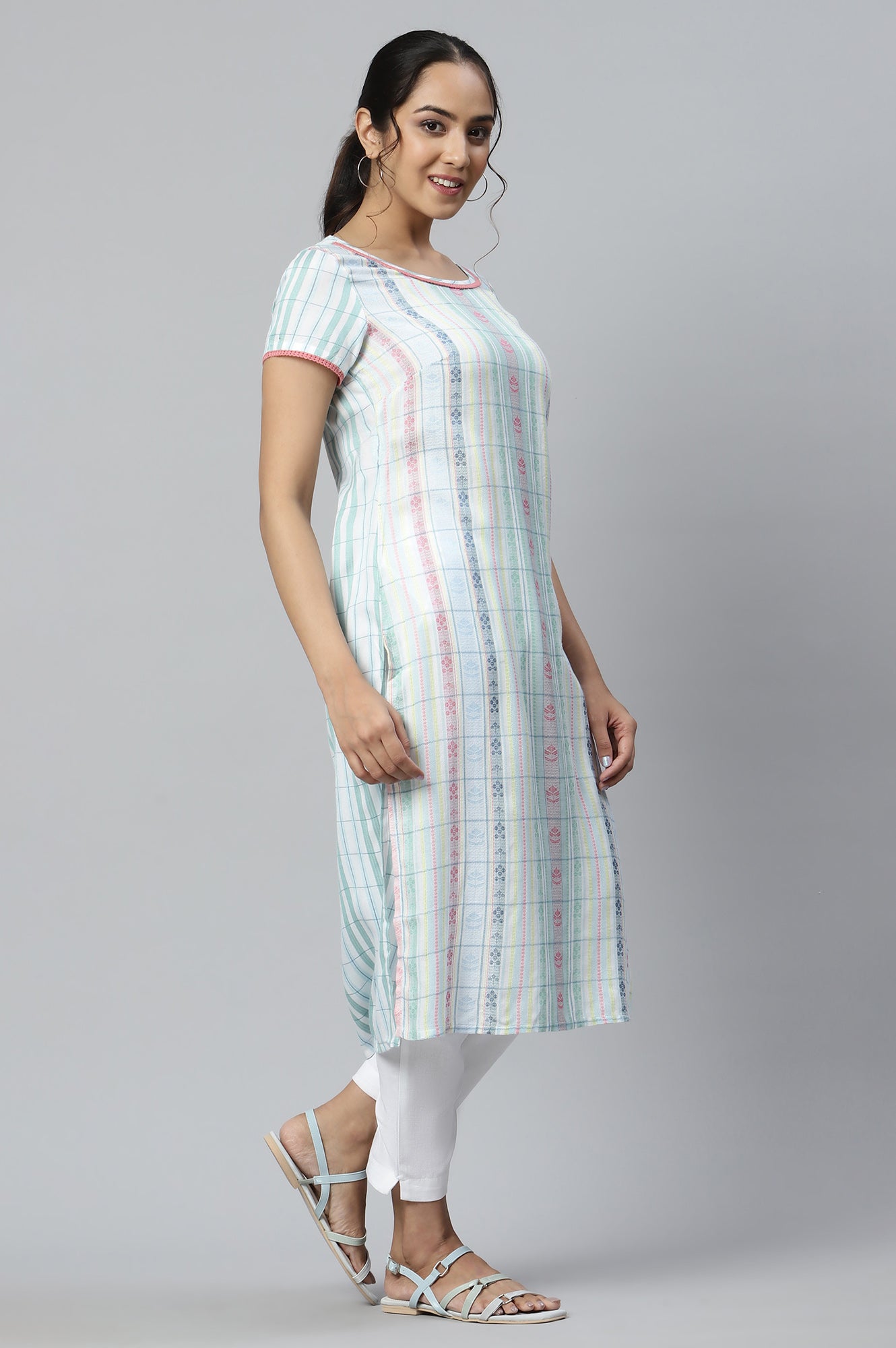 White Floral Motifs Dobby kurta